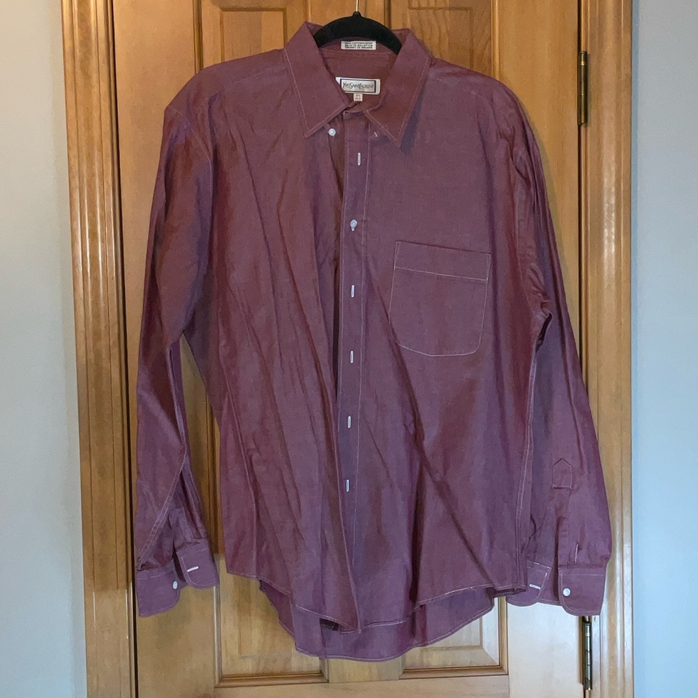 Yves Saint Laurent Men's Deep Red Dress Shirt 15.5 - Picture 3 of 10